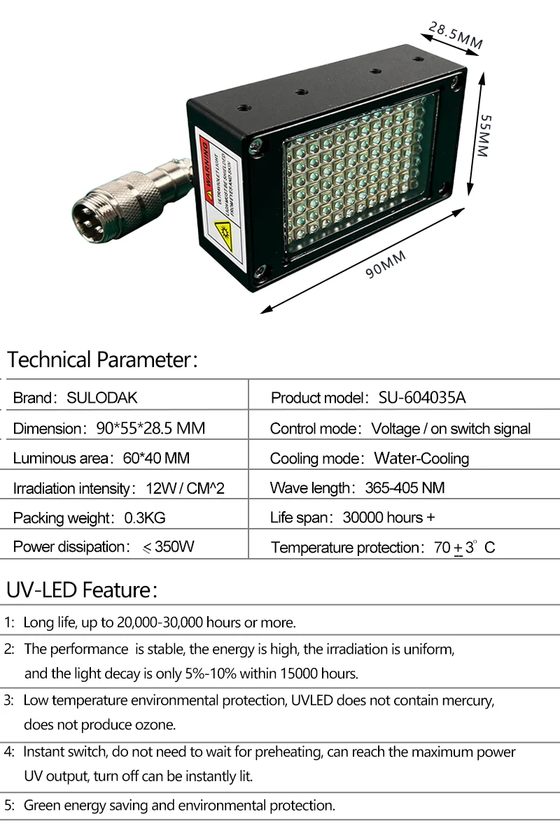 

60*40 35A Water Cooled UV LED Curing Lamp 395nm for Curing and drying of UV inks for screen printing on PET and PP materials
