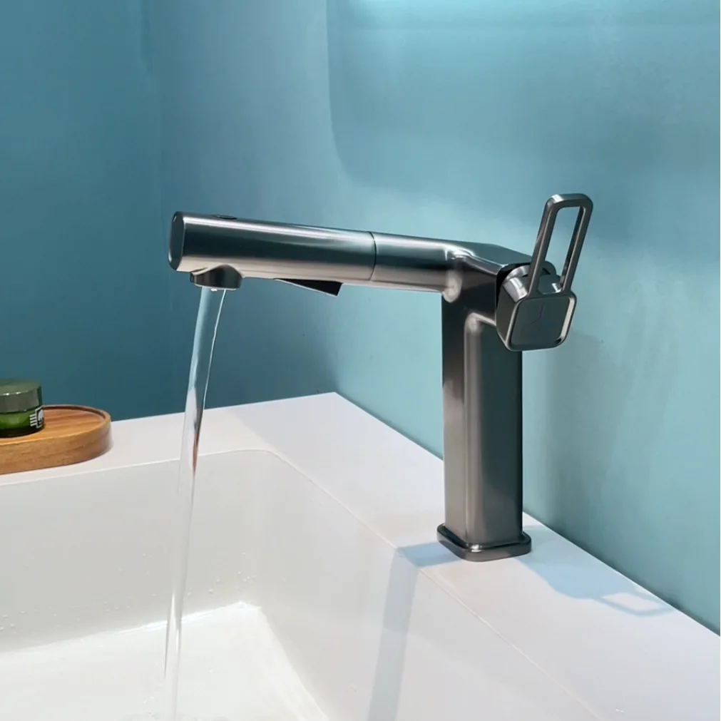 Brushed Rose Gold Pull Out Bathroom Sink Basin Faucet Hot Cold Water Mixer Tap