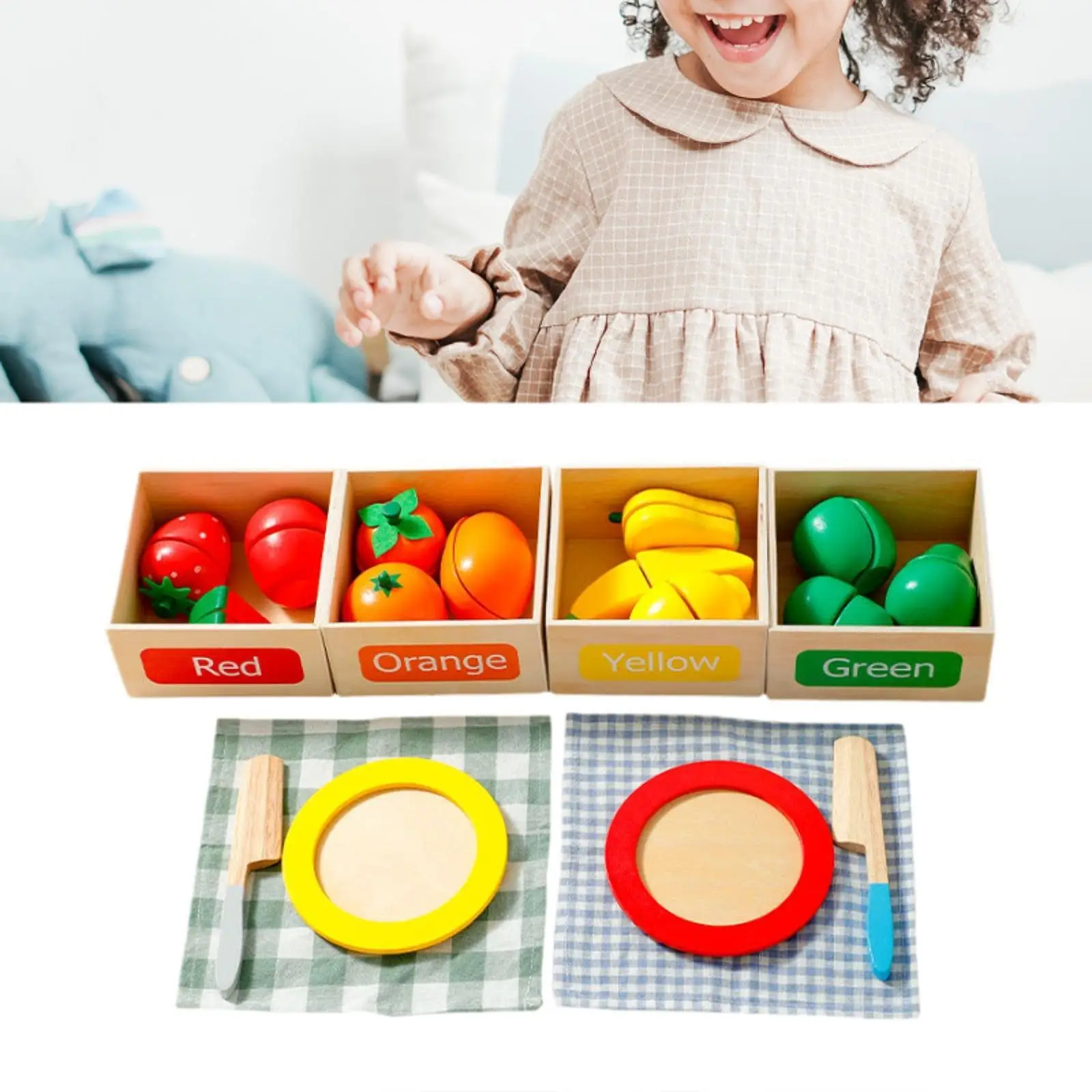 

Kitchen Set Wooden Fruit Cutting Toy Interactive Learning Fruit Game Pretend Play Food for Dining Kitchen Cooking Toddlers Ages