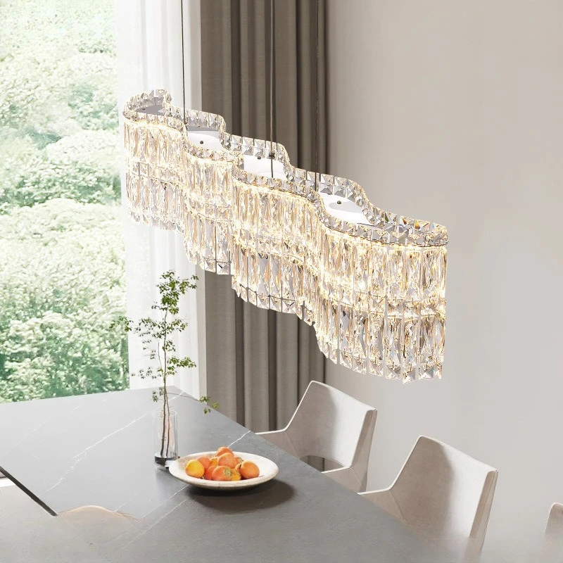 

Contemporary Luxurious Crystal Pendant Lights High-end Restaurant LED Long Chandeliers Dining Table Villa Parlor Lamp Luminaires