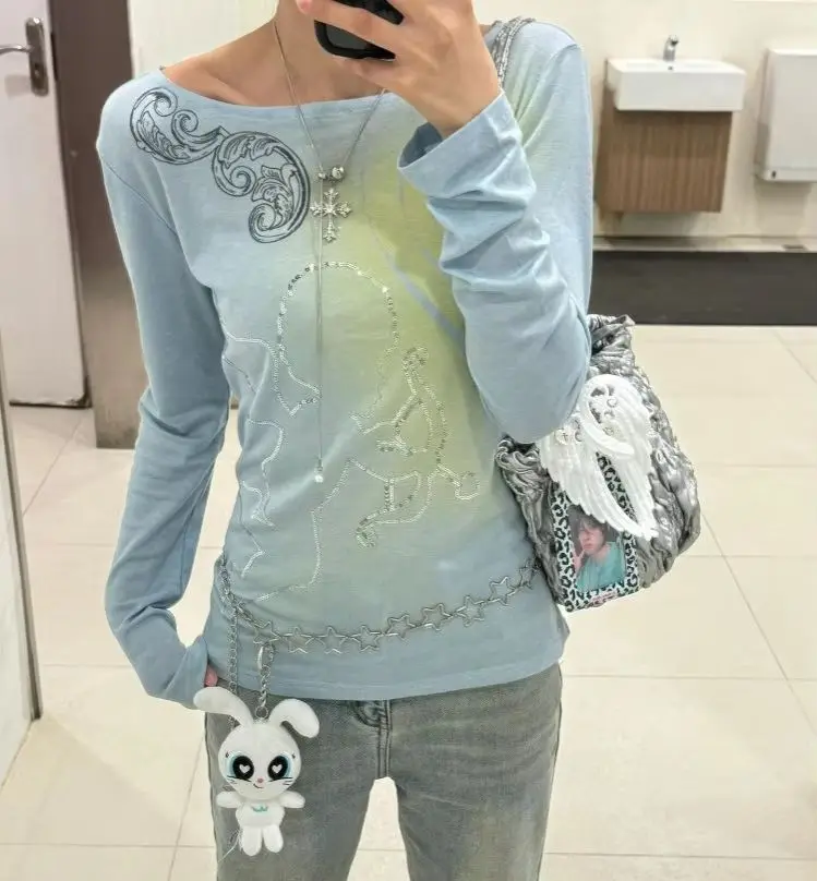 

Hot Love Diamond T-shirt Camisetas Ropa Mujer Grunge Subcultural American Streetwear Punk 2000s E-girls Harajuku Gothic Vintage