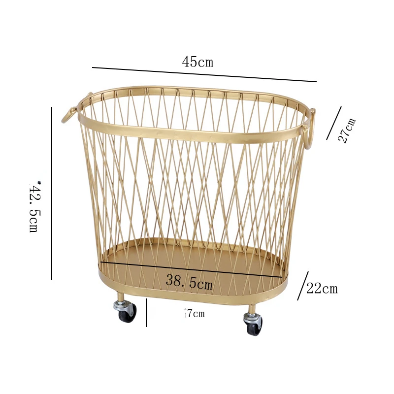 Nordic Wrought Iron Storage Basket Bathroom Dirty Clothes Basket Light Luxury Golden Toy Clothes Storage Basket With Pulley