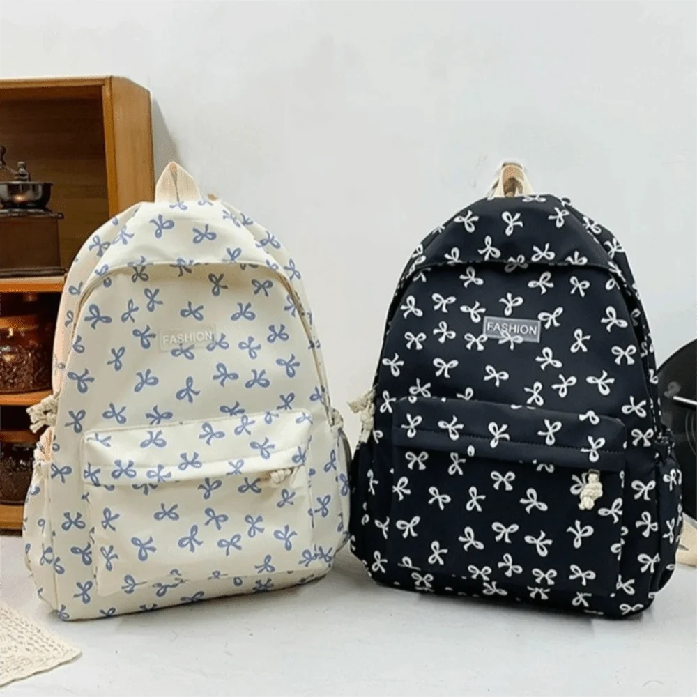 

Nylon Bow Backpack Adjustable Strap Large Capacity Students School Bag Lightweight Storage Bag Teenagers Shoulder Bag