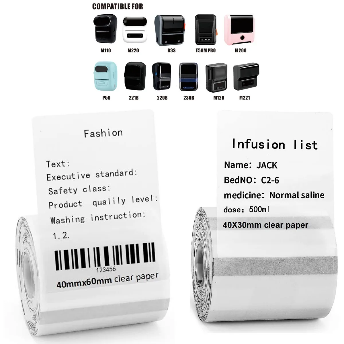 M110 M120 Multisize Transparent Labels Clear Sticker Paper for Shipping Logistics, Retail Product Packaging Office Organization