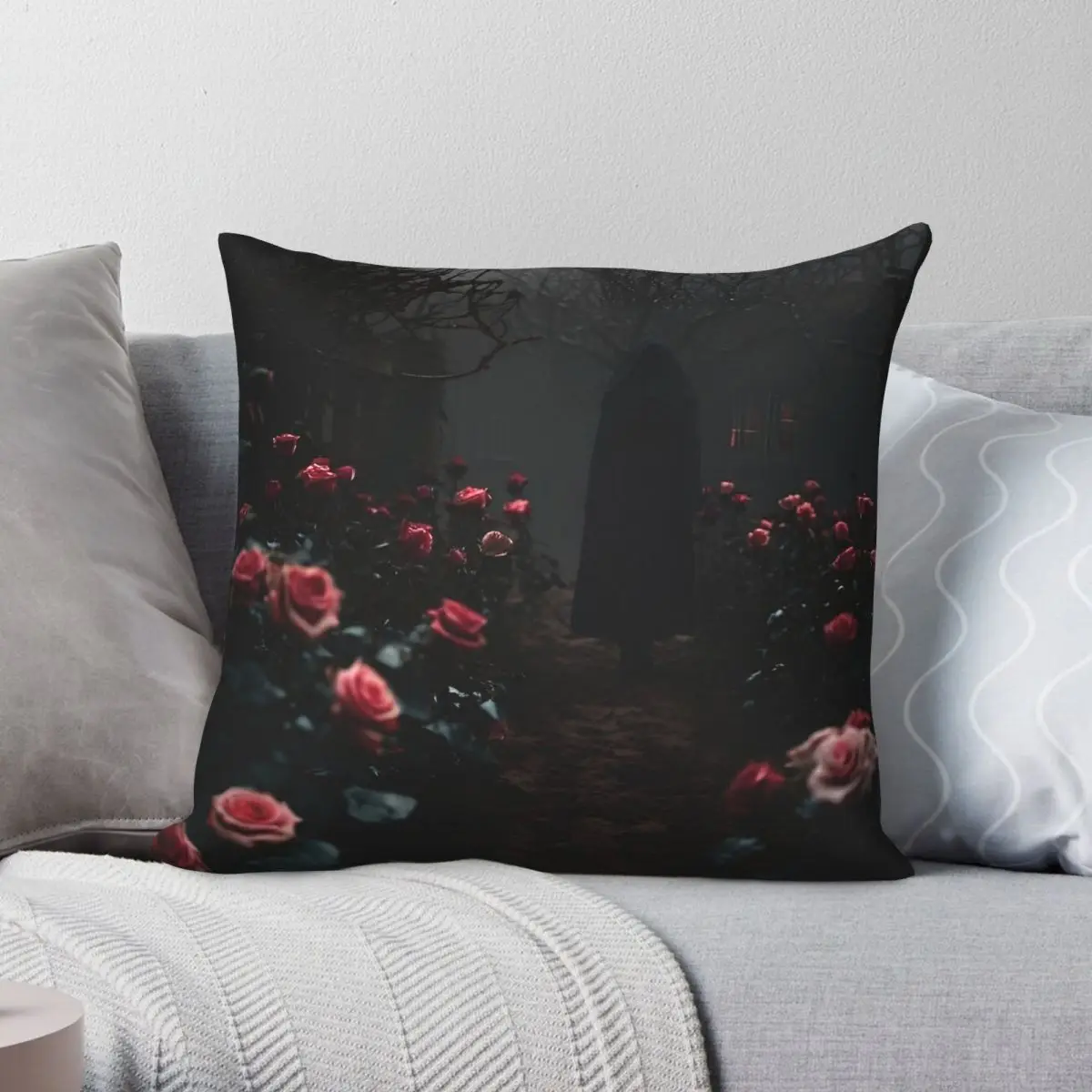 Dark Rose Pathway Haunted Forest Square Pillowcase Polyester Linen Velvet Creative Zip Decor Bed Cushion Case 45x45