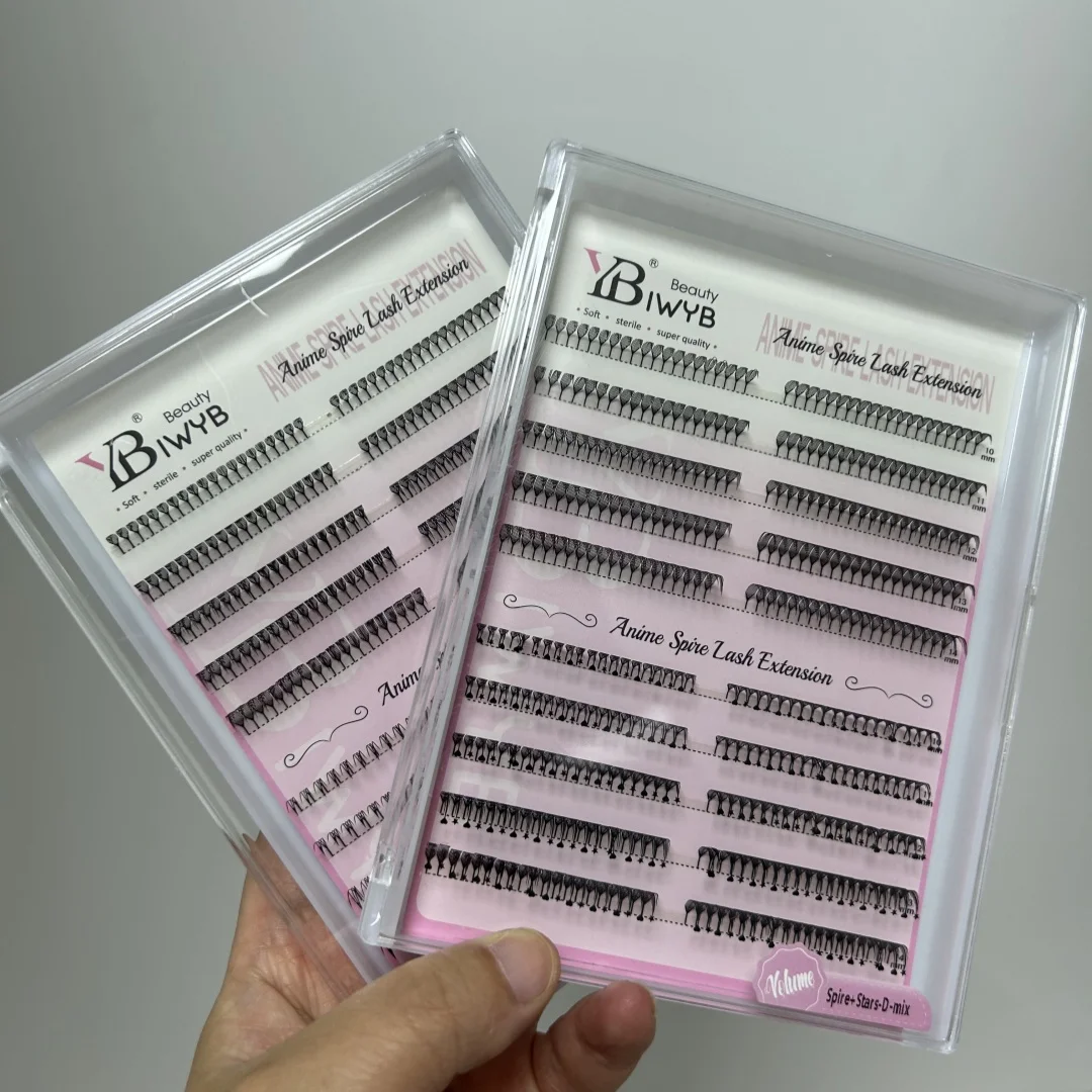 IWYB 10 خطوط كوميك سباير الرموش تمديد ريشة شكل الفردية جلدة مزيج مجموعة أنيمي جلدة أدوات ماكياج