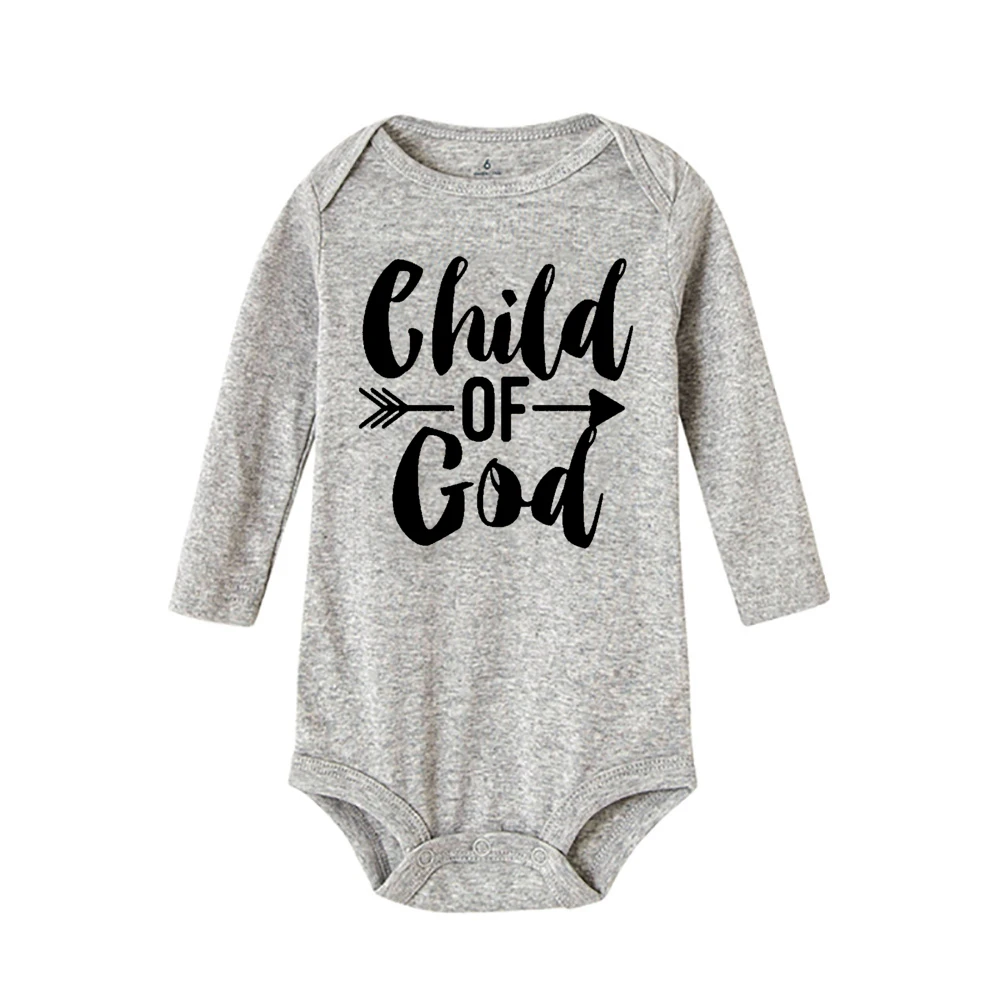 Baby Boys Girls Casual Romper I Am A Child of God Long Sleeve Round Neck Bodysuit Loose Comfy Jumpsuit Baby Warm Clothes