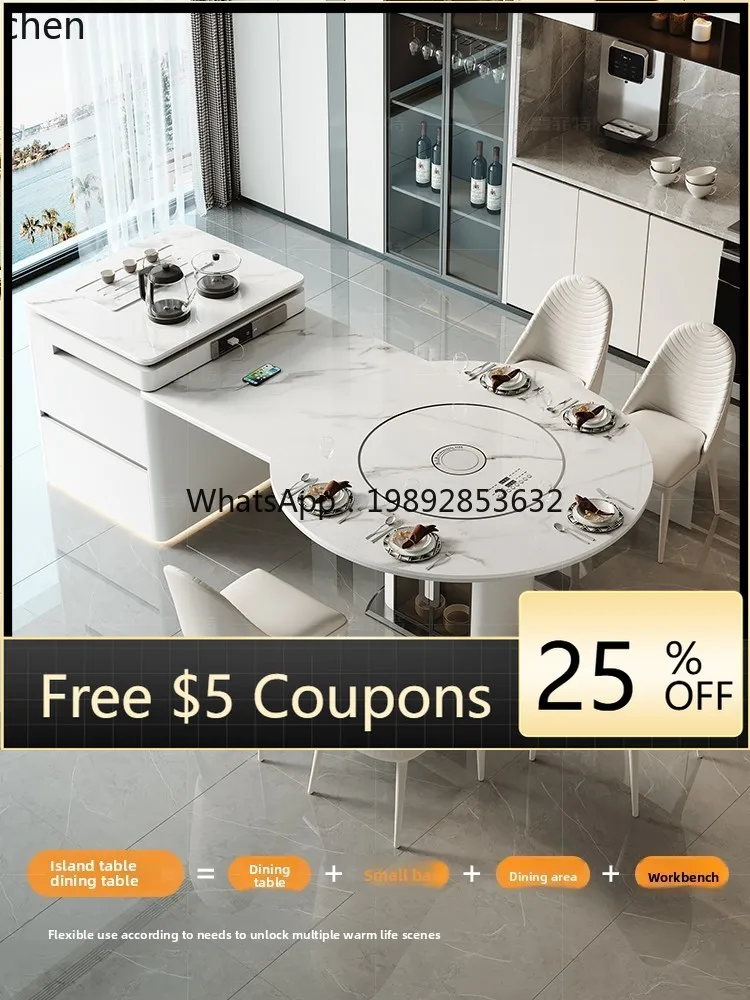 

dining table integrated telescopic multi-function with household small apartment square and round dual-purpose dining table