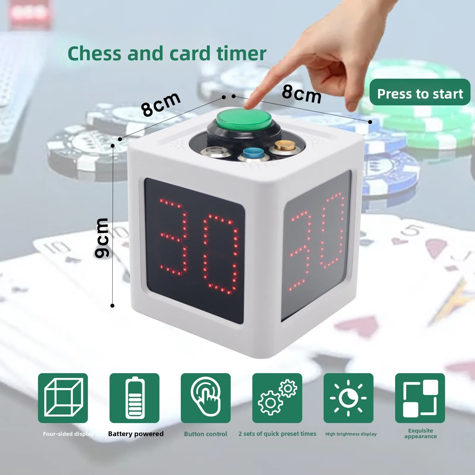 Chess and card electronic game timer, chess and card game countdown timer, four-sided desktop timer