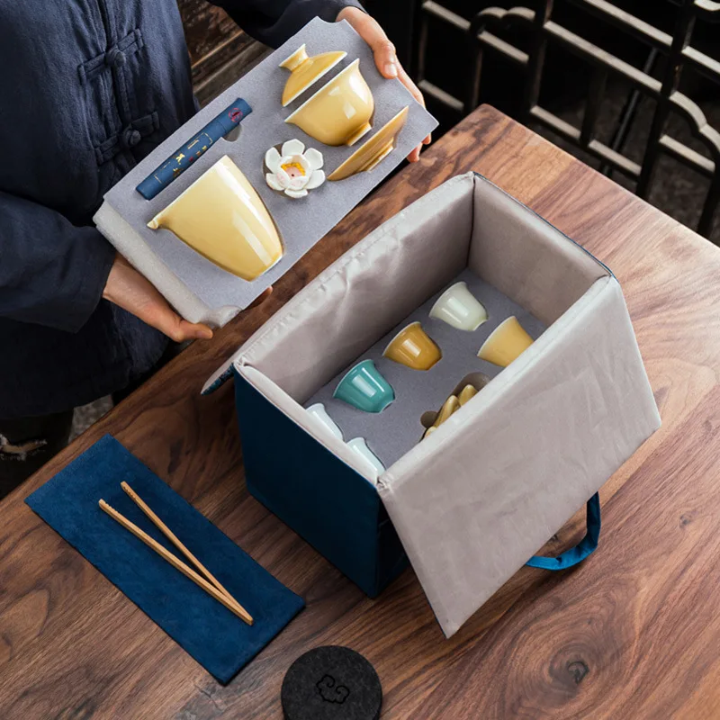 Suet اليشم الخزف الأبيض زن الكونغ فو طقم شاي حقيبة محمولة تخزين أداء الشاي السفر الإبداعية هدية فنجان الشاي #4