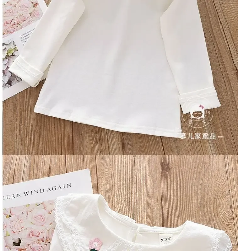 Spitzenbluse mit Peter-Pan-Kragen für Mädchen – weißes Langarm-Oberteil für Babys und Kleinkinder, klassisches, elegantes Hemd für besondere Anlässe – Detail 5