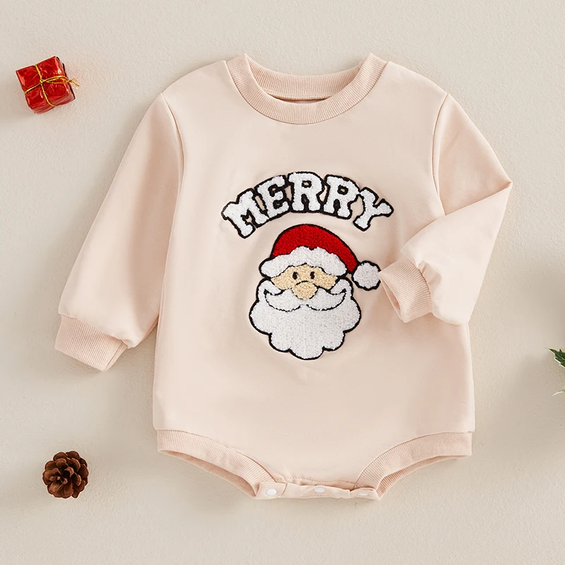 Baby Girl Boys Christmas Outfit Long Sleeve Round Neck Gingerbread Man Sweatshirt Romper Bodysuit Infant Newborn