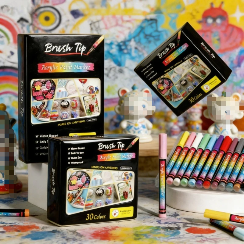 12/24/30/36/48-color Soft-tip Acrylic Marker Set Gouache Liner Pens for DIY Scrapbooking Ceramic Model Doodling Brushes