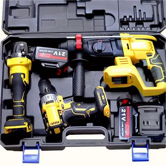 

Set of 3pcs Power Tools Kits Portable Lithium Electric Hammer Drill Brushless Angle Grinder Cordless Wrench Combination Tool Set
