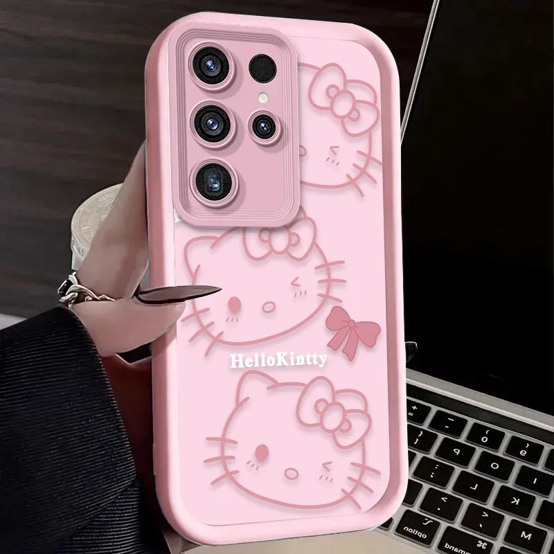 Rosa bonito olá kitty caso para samsung galaxy s23 s24 s25 ultra s22 s21 plus fe a56 a36 a26 a16 a06 a15 a25 a35 a55 5g macio caso