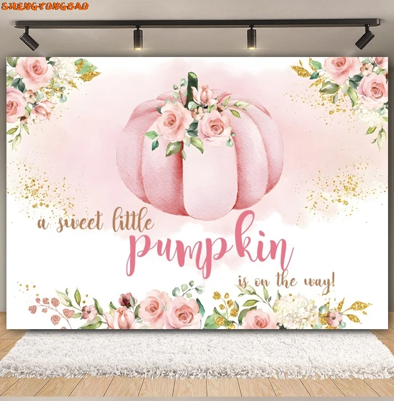 A Little Pumpkin Is On The Way Autumn Backdrop Fall Thanksgiving Floral Truck Baby Shower Birthday Party Photography Background