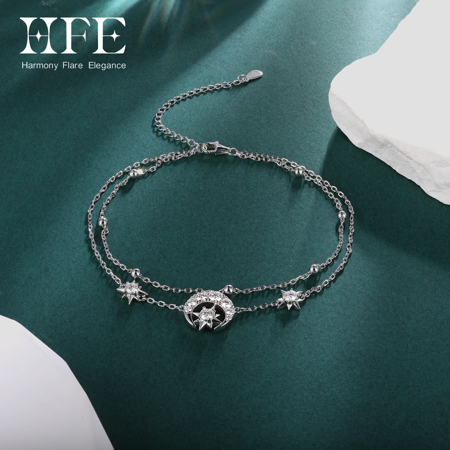 

HFE Moissanite Star Moon Anklet for Women Real Authentic S925 Sterling Silver Beautiful Summer Jewelry Dainty Ankle Bracelet