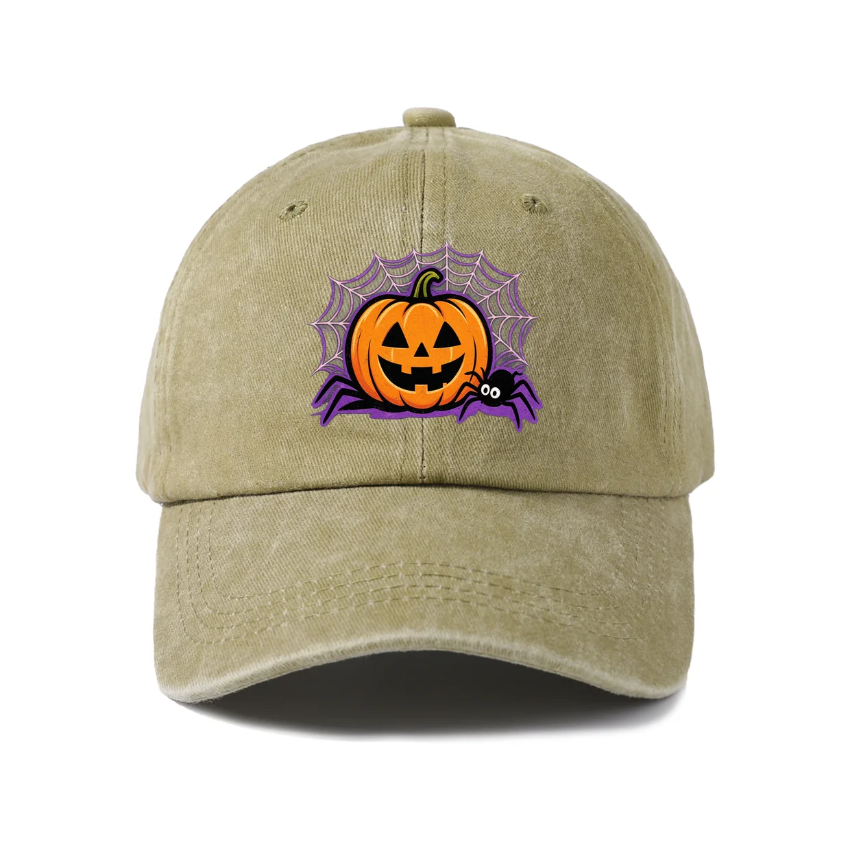Pumpkin Spider Web Graphic Baseball Cap, Vintage Washed Adjustable Unisex Dad Hat, Casual Gift