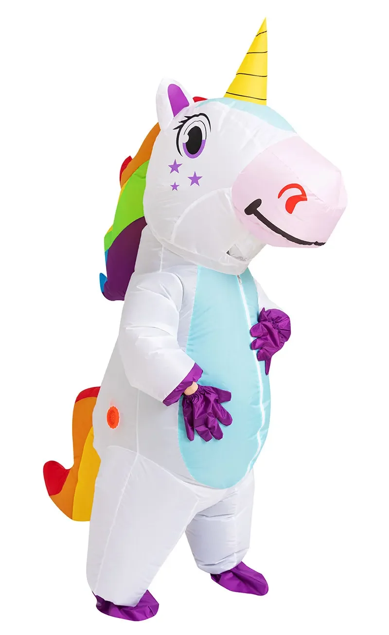 Disfraz de unicornio inflable para adultos y niños, disfraces de arcoíris para Halloween, para hombres y mujeres, para carnaval, mascota, Purim,