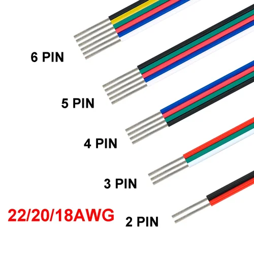 Cable de extensión de tira LED de 2/3/4/5/6 pines 22 20 18AWG Cable eléctrico para RGB RGBW WS2812B luces de tira LED conector JST