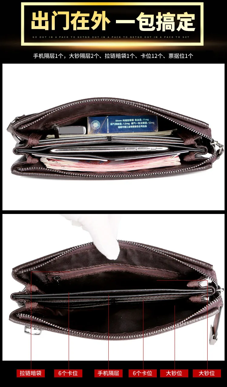 2025 Hand Bag Men Real Cowhide Korean Lock Clutches Male Authentic Luxury Brand Pouch Wallet Clutch Bags Clamping Sack handbags view 6