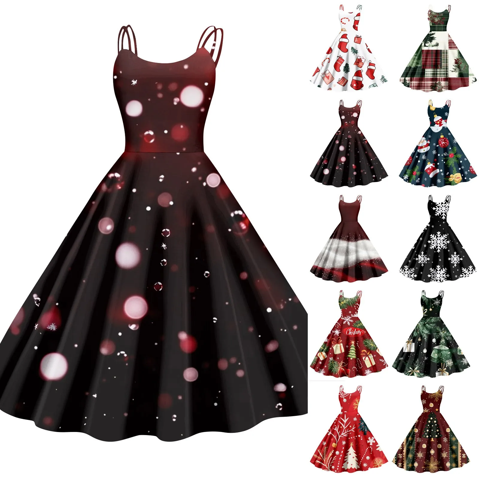 Women Merry Christmas Dress Vintage Santa Prints Dress Off Shoulder Sexy Elegant Dresses Casual Party Dress