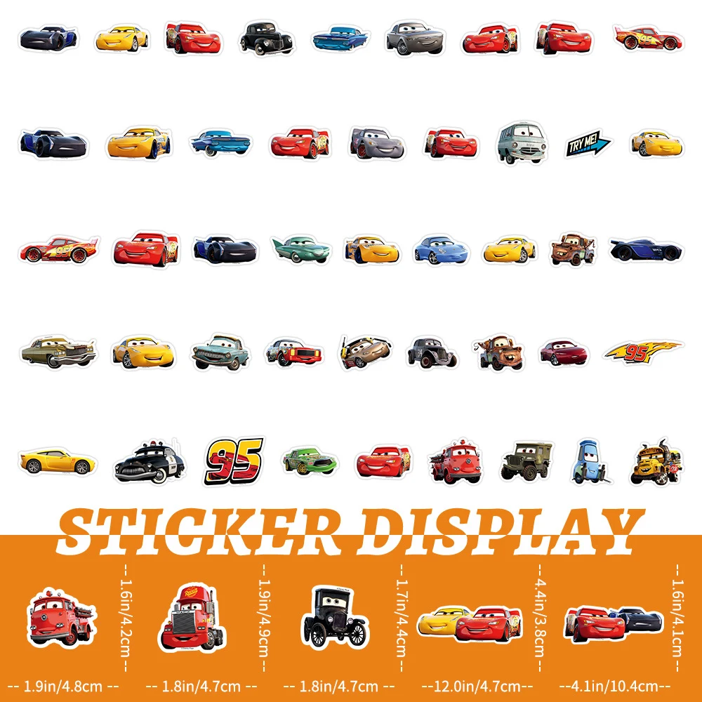 10/30/50pcs Disney Cars Cartoon Stickers Cute Anime decalcomanie fai da te Laptop Notebook Phone Diary Cool adesivo impermeabile per giocattoli per bambini