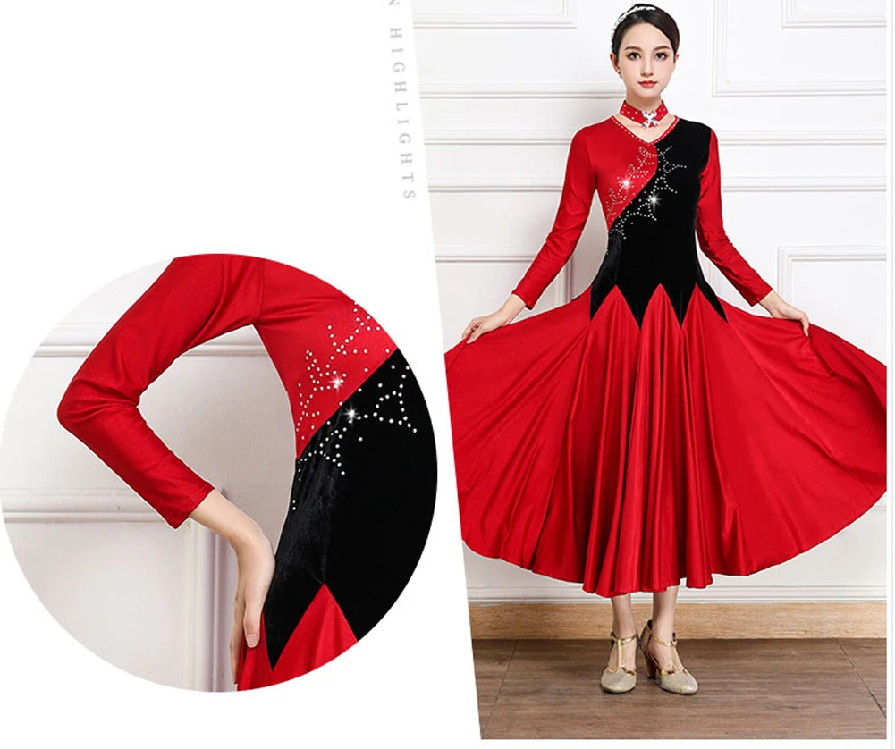 Strass Ballroom Dance Kleider Für Frauen Hohe Qualität Bühne Kostüm Praxis Tragen Floral Flamenco Kleider Exotische Dancewear