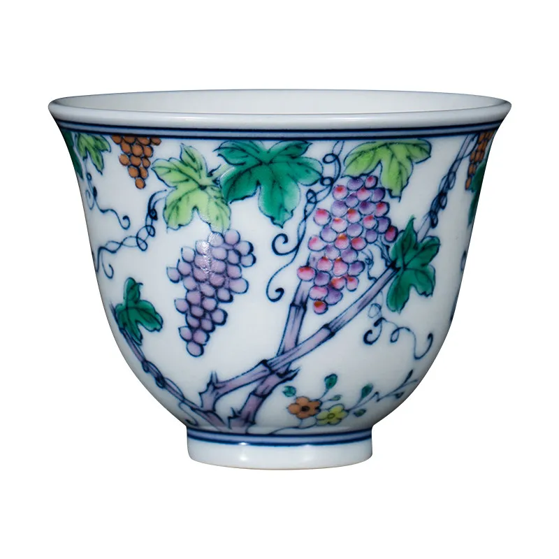 Master cup single cup firewood kiln blue and white hand-painted bucket color grape bell cup personal kung fu tea set