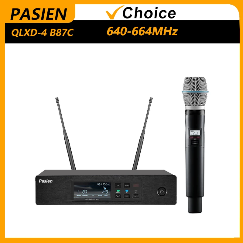 PASIEN UHF 전문 무선 마이크, 무대 공연, 메탈릭 노래, 하이 퀄리티 1 채널 마이크, QLXD4 B87 