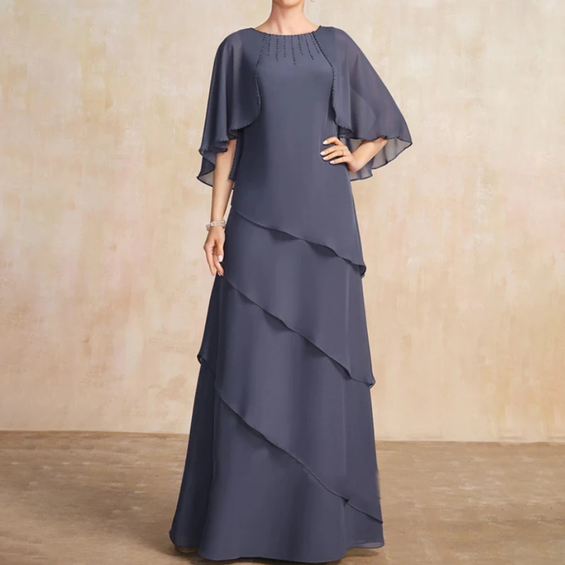 Robe longue en mousseline de soie pour mère de la mariée, col bateau, longueur au sol, A-ligne, fête d'invité de mariage pour femmes, soirée formelle, nouveau, 2023