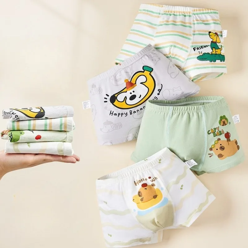 

4PCS Kids Cotton Soft Antibacterial Panties for Boys Cute Print Underwears 3+y Young Child Clothing Breathable Comfort Knickers
