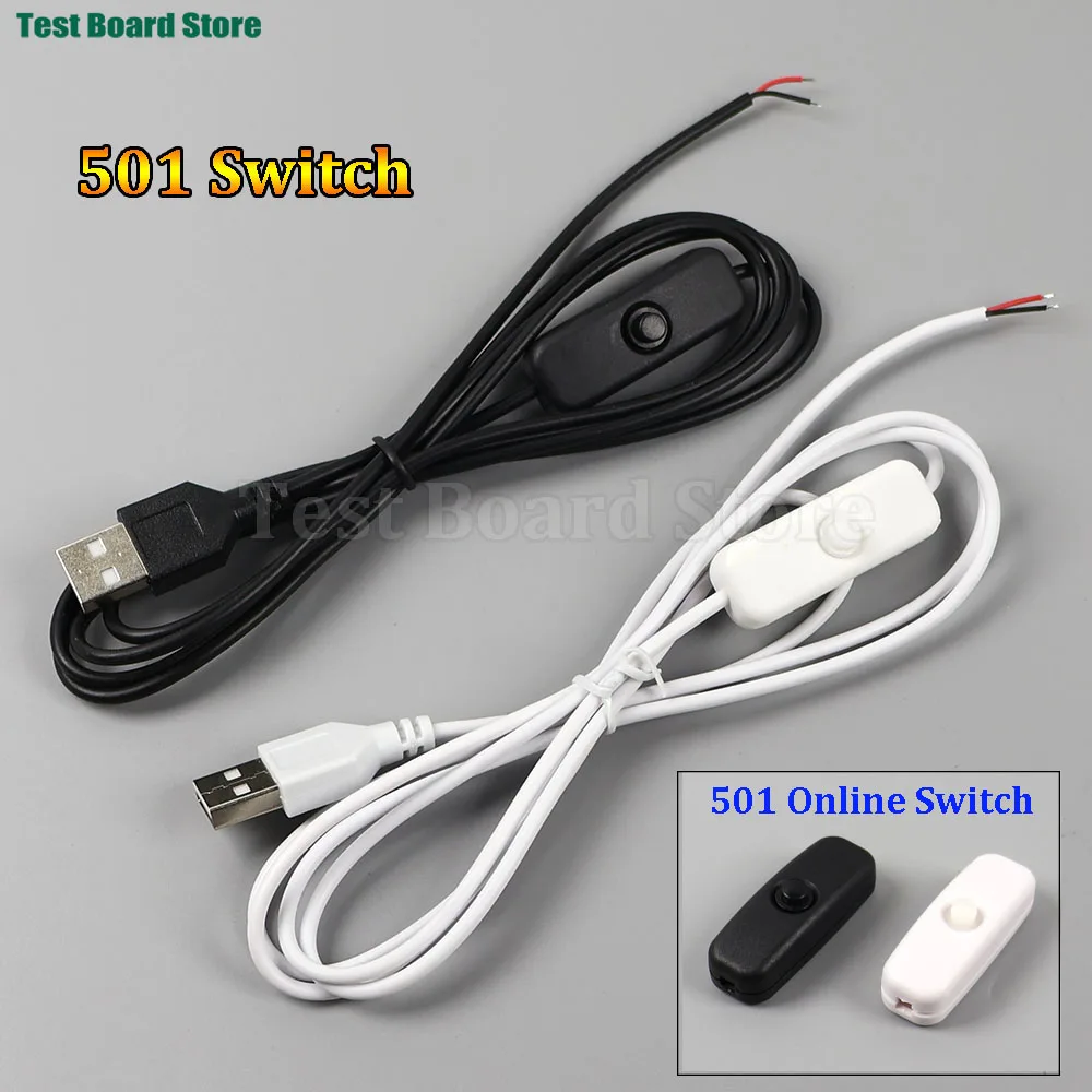 

Кабель питания 5В с USB-разъемом (штекер) и 2-жильным подключением, кнопка включения/выключения 501 для светодиодных лент, ламп, светильников, DIY