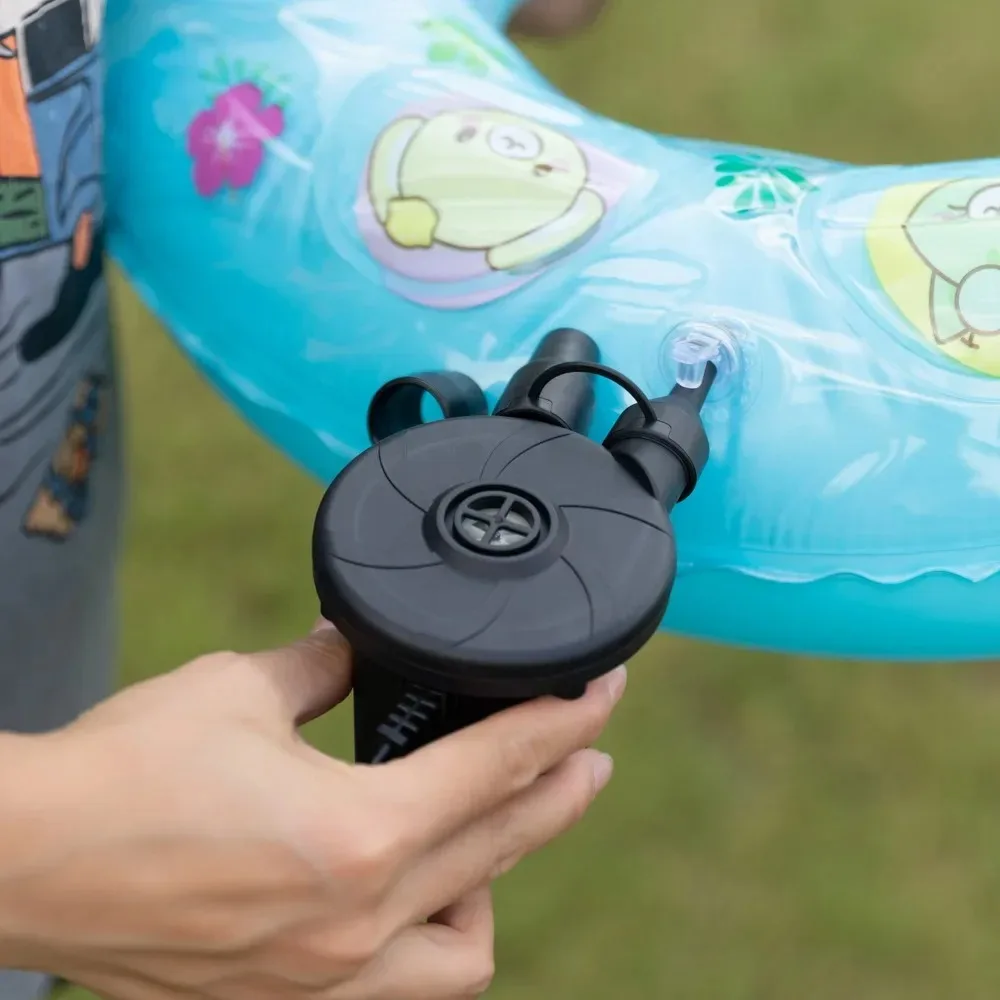 Portable electric air pump with multiple nozzles for quick and easy inflation of air mattresses, pool rafts and inflatable toys