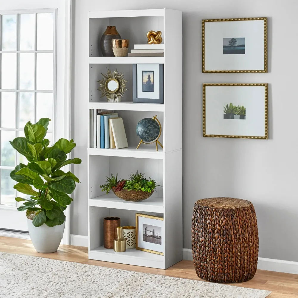 NEW Mainstays Framed 5-Shelf Bookcase, White