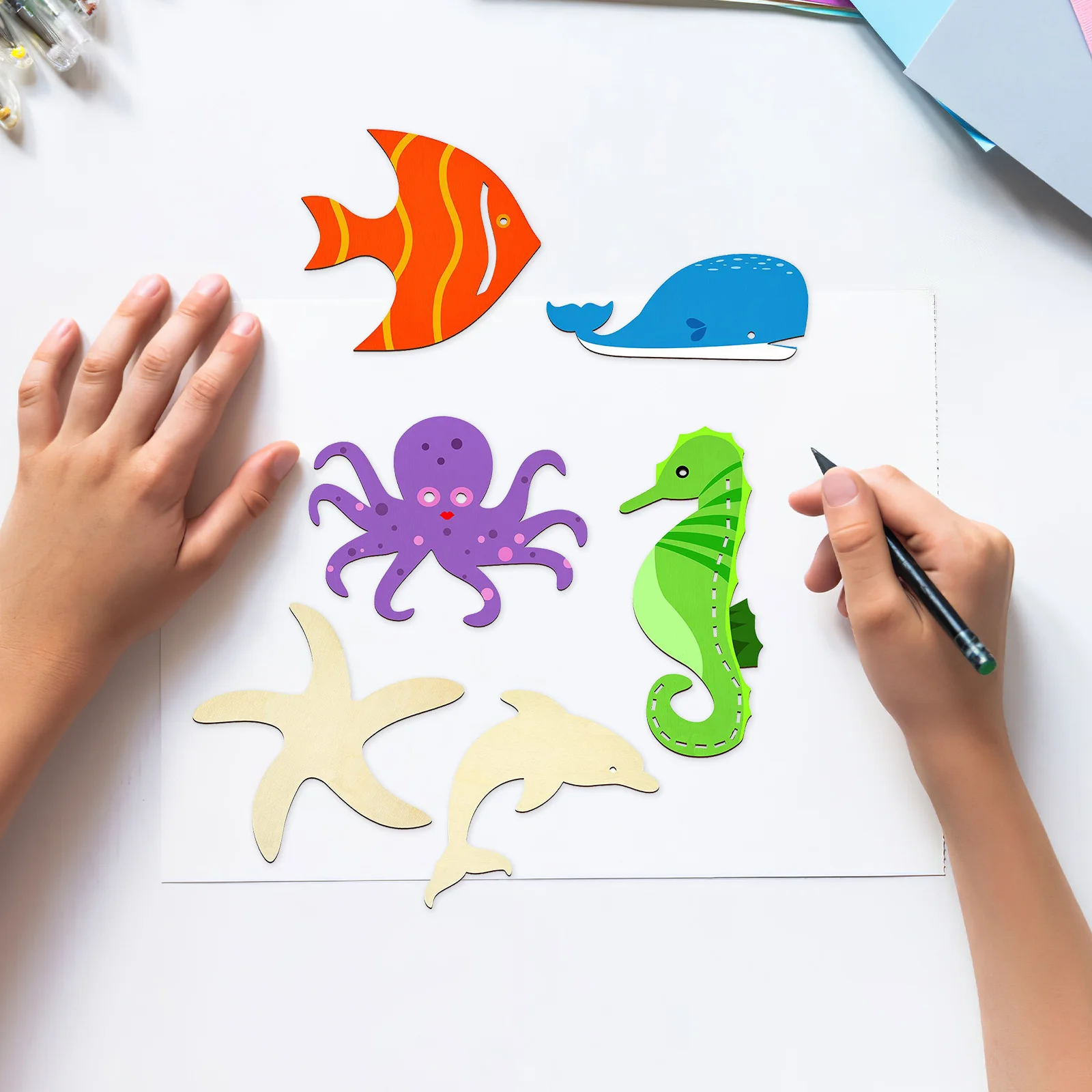

42Pcs Wood Cutouts Ocean Animal Shapes Unfinished Wooden Pieces for DIY Painting Crafts Wooden Crafts to Paint