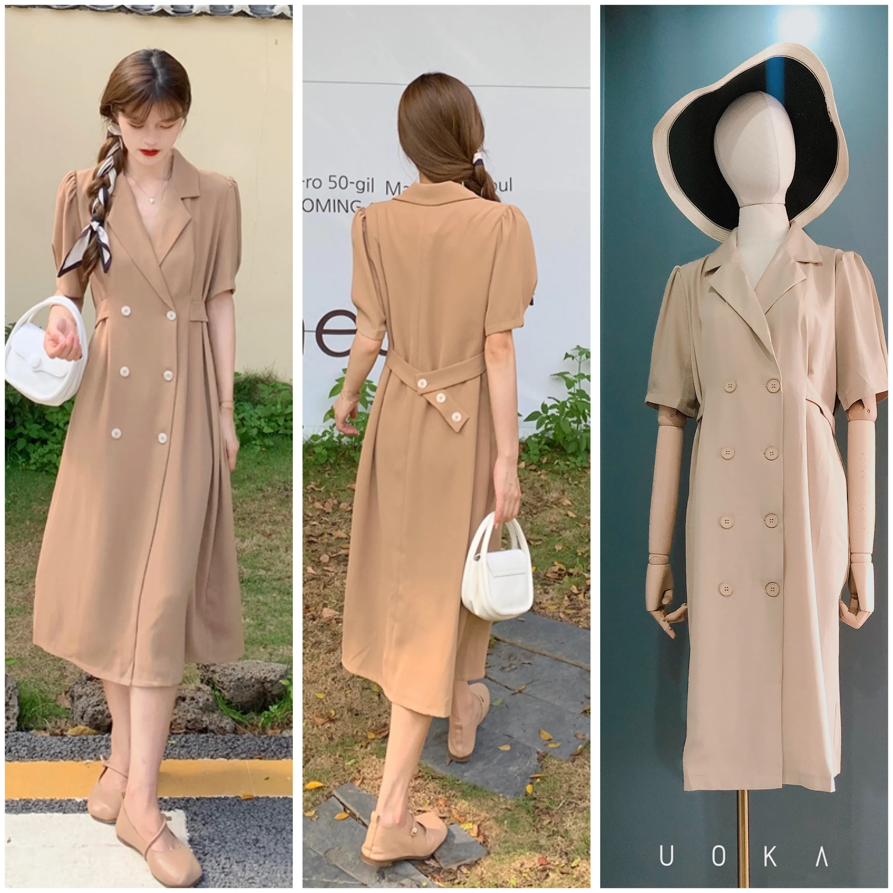 

2022 Casual Women Dresses Free Shipping Female Clothing Suit Dress Tight Waist Shows Thin Bubble Sleeve Mid-length Dress