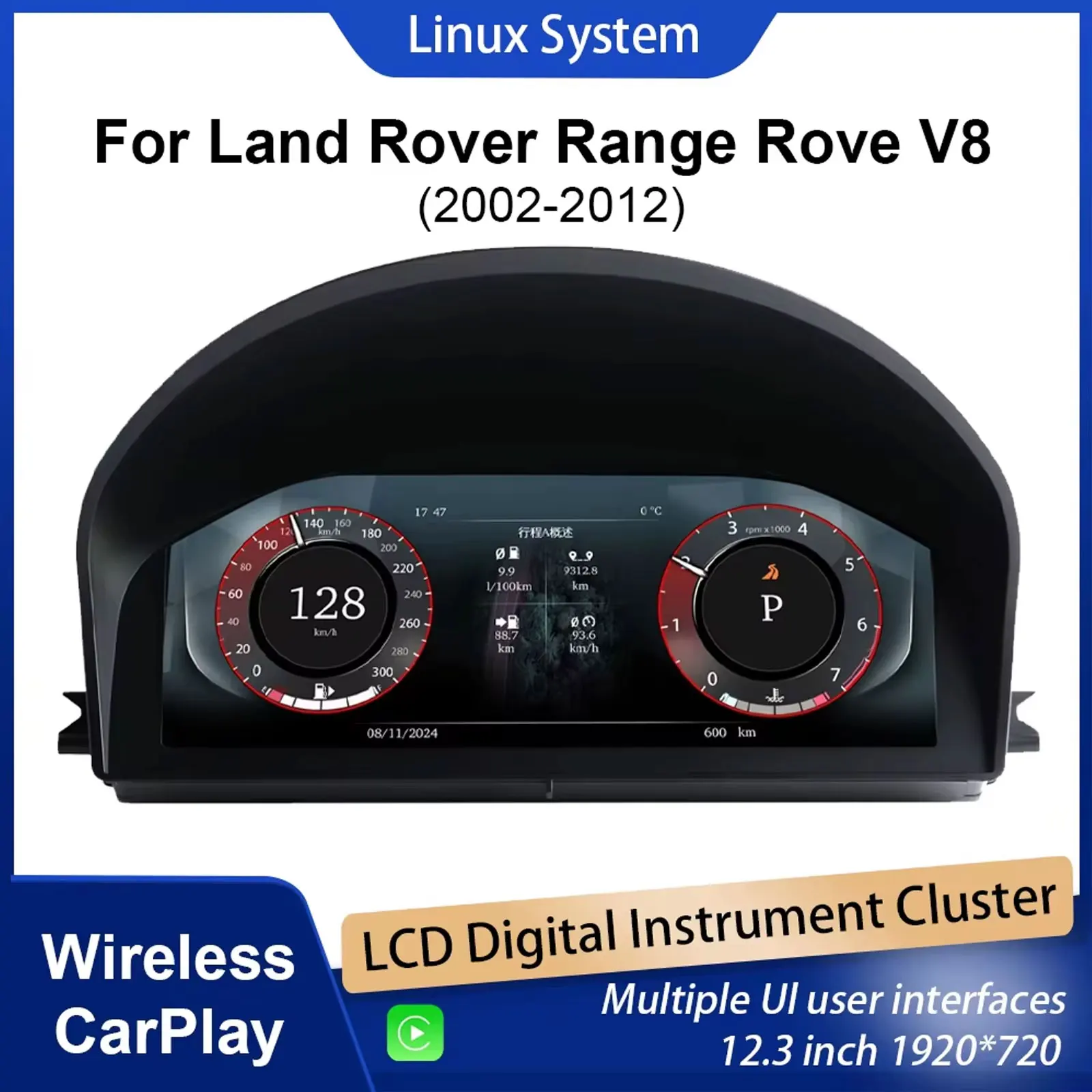 

Цифровая приборная панель для Land Rover Range Rover V8 2002-2012, спидометр, беспроводной CarPlay, 12.3-дюймовый HD-экран