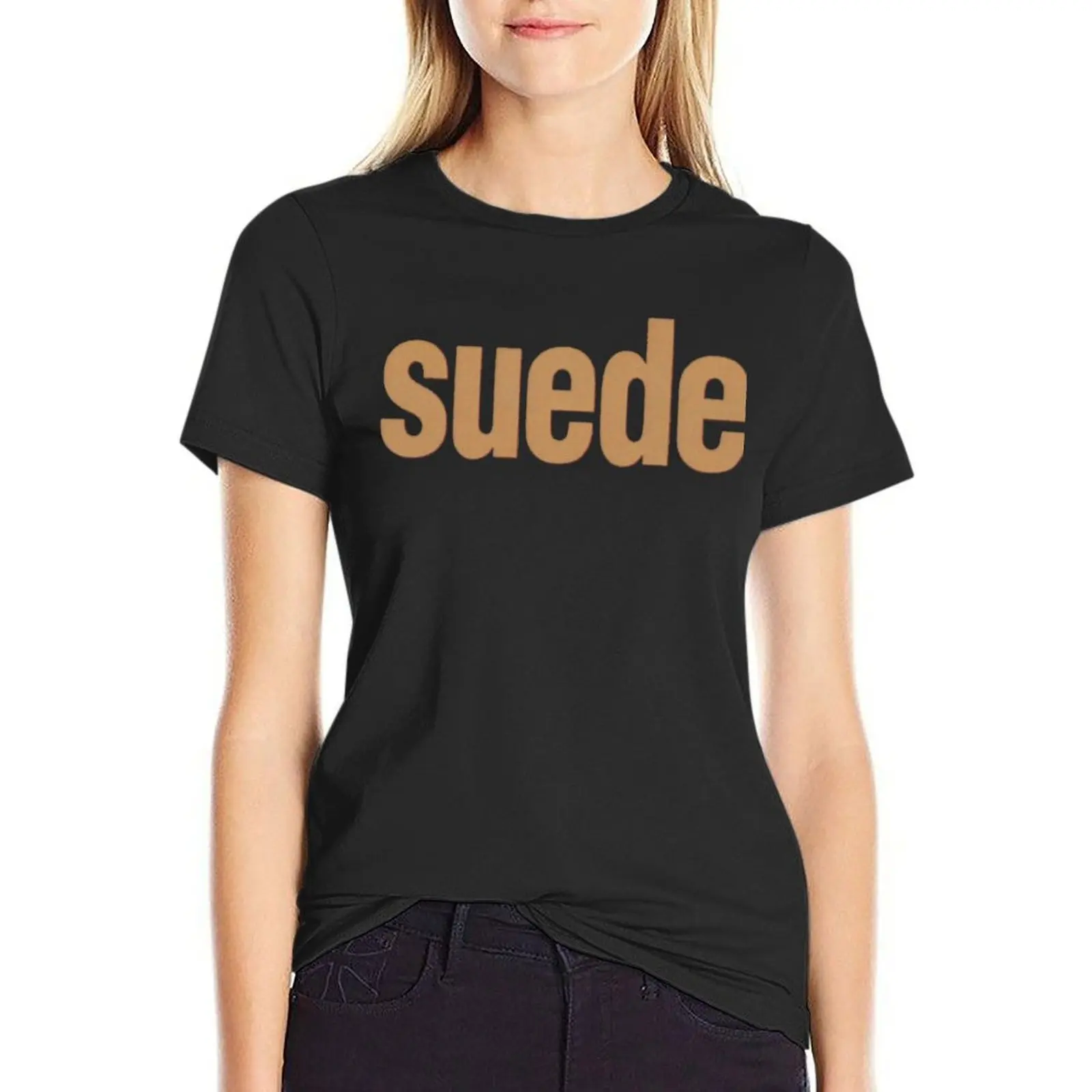 

Suede Band Logo T-Shirt kawaii clothes graphics blanks plus size tops spring clothes Women 2025