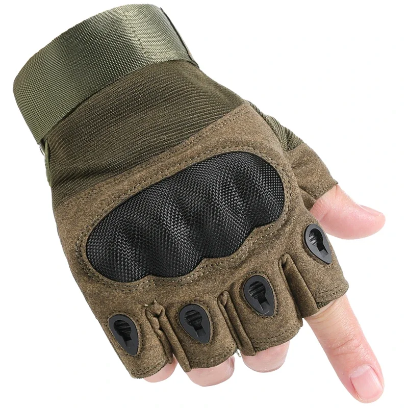 HLHYX Herren Militärische Taktische Halbfinger-Handschuhe - Rutschfeste Outdoor-Sporthandschuhe für Radfahren mit Verstellbarem Handgelenkband
