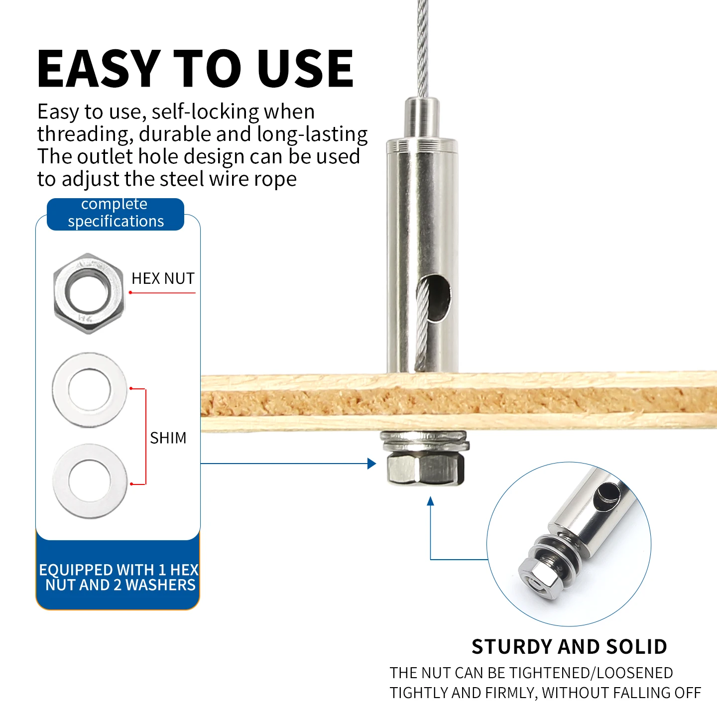 Picture 5: Adjustable automatic hook, stainless steel cable suspension kit, metal rope for lamp suspension, 1.5mm steel wire rope