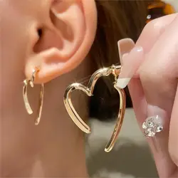 Simple Fashion Love Heart Drop Earrings For Women Girls Gold Silver Color Smooth Metal Earrings Dangle Wedding Jewelry Gift K-