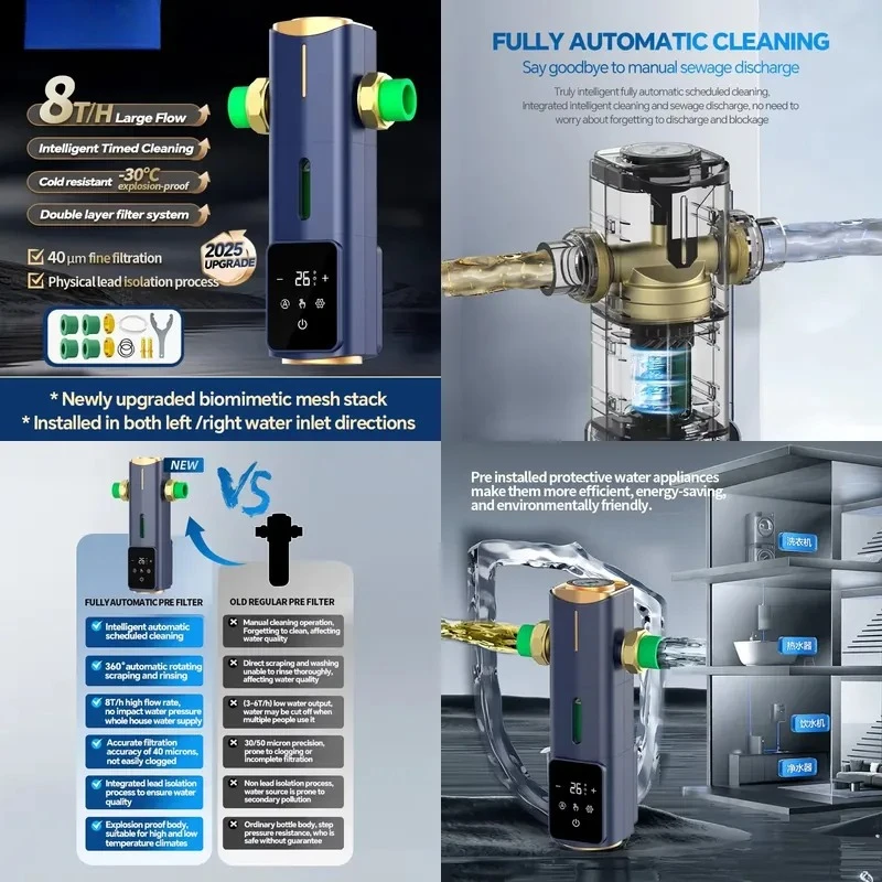 BORVA 8000L/H Smart Home Central Bionic Water Purification Pre-Filter with Automatic Timed Self-Cleaning and High Flow Rate