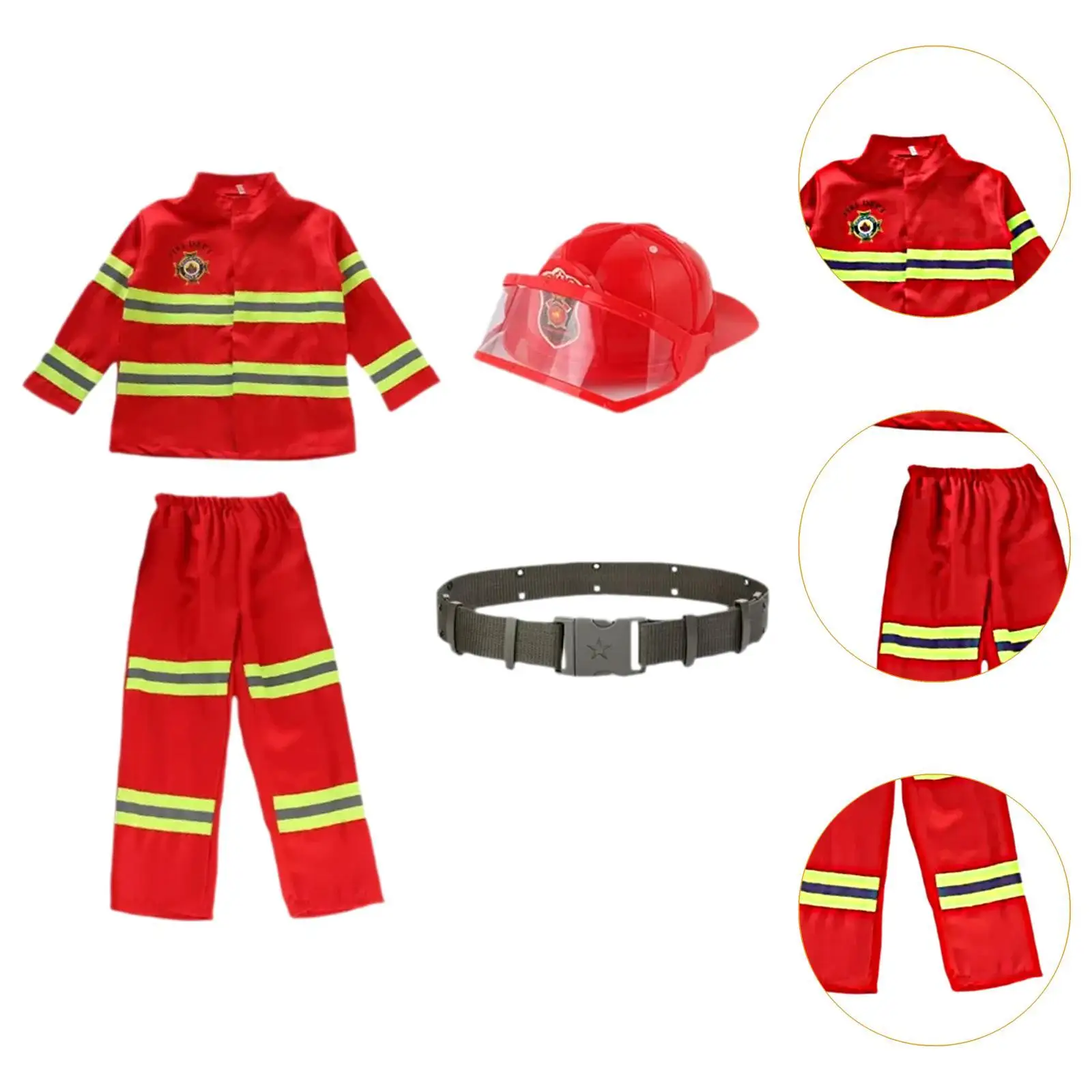 مجموعة أزياء رجال الإطفاء التظاهري للأطفال مع قبعة وحزام زي الهالوين للأطفال للأولاد والبنات #6