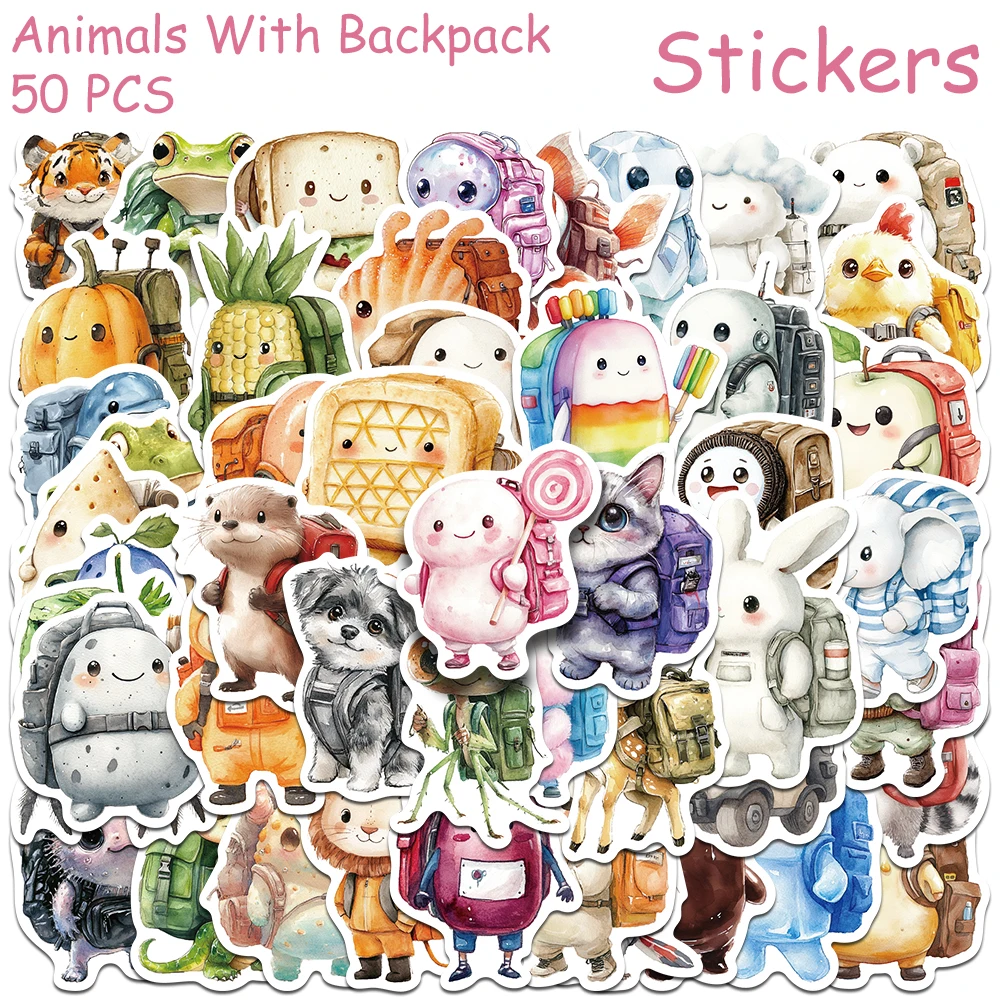 50pcs Animals With Backpack Stickers Decals For Phone Laptop Scrapbook Skateboard DIY Graffiti Aesthetic Stickers Creative Gifts