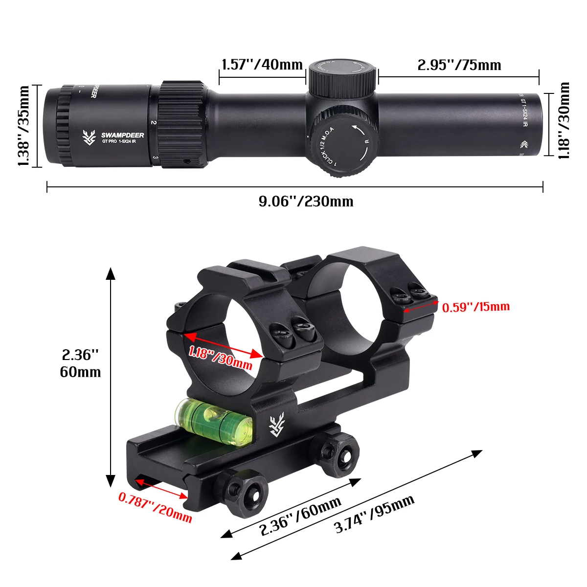 GT PRO 1-5X24IR Tactical Scope Precision Shooting Riflescope Outdoors Hunting Optical Telescopic Sight Wide Angle Airsoft Scope view 5