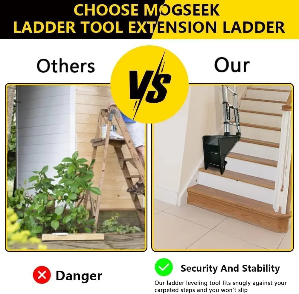 Ladder Tool Extension Ladder, Ladder Leveling Tool, Stair Ladder with Storag Stable Platform for All Surfaces and Uneven Ground