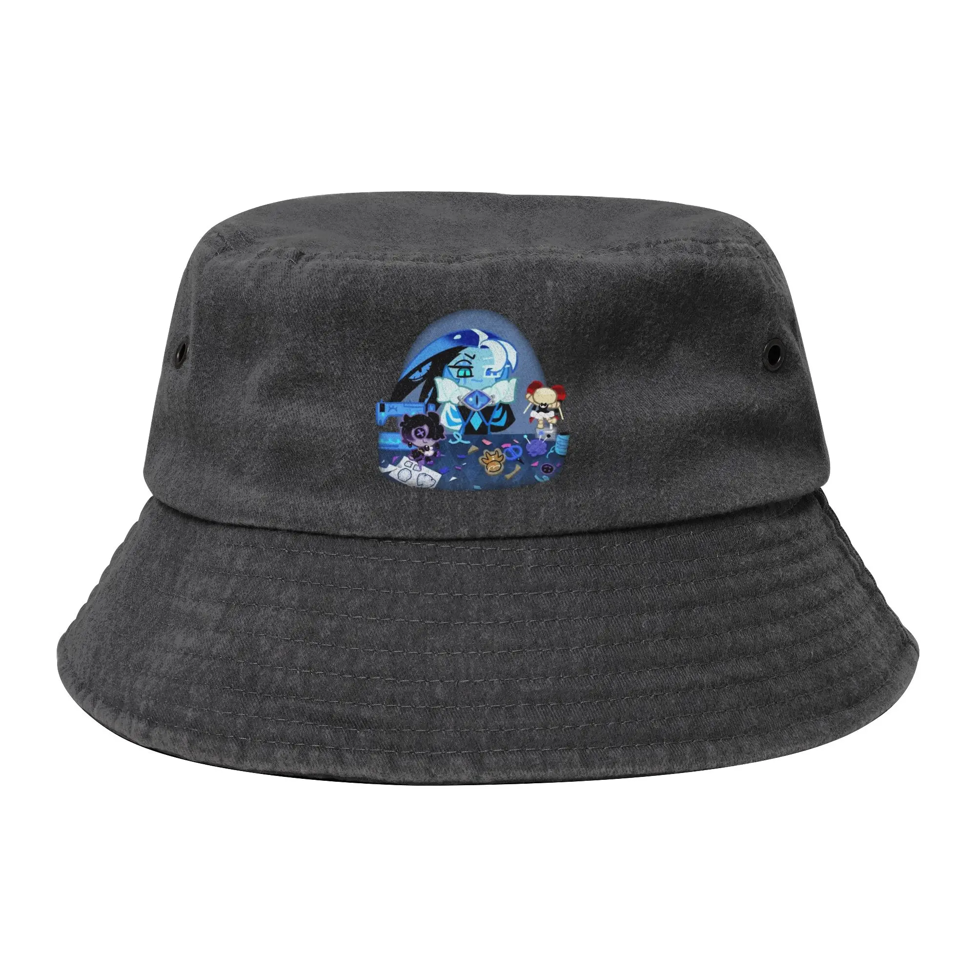 Unisex Distressed Denim Bucket Hat Shroomie Shadow Milk Cookie Outdoor Fishing Caps Cookie Run Kingdom Bob Hat Gifts Idea