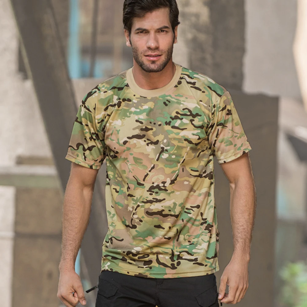 Men Camouflage T-Shirt Casual Tactical T Shirts Short Sleeve Quick Dry Outdoor Gym Top Tees Male Clothes