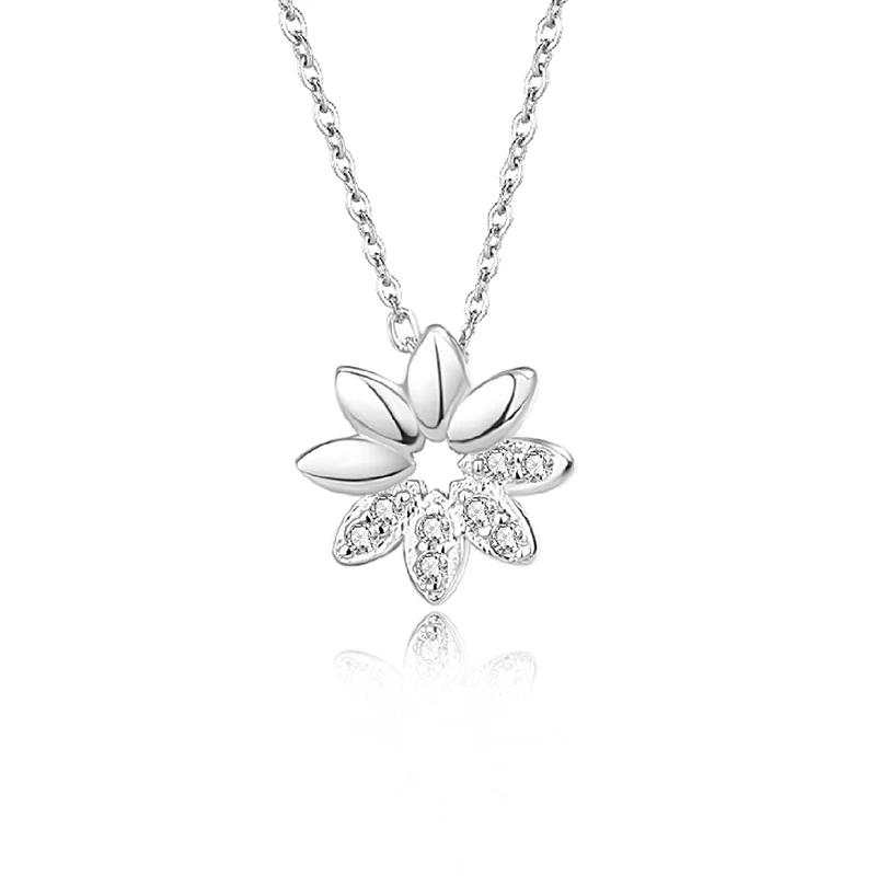 Summer NEW 925 Sterling Silver Daisy Necklace Women Korean Style Ins Fashion Shiny Cute Flower Pendant Chain Set Fine Jewelry